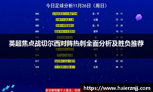 英超焦点战切尔西对阵热刺全面分析及胜负推荐